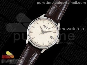Calatrava 5227 SS 3KF 1:1 Best Edition White Dial on Brown Leather Strap A324 Super Clone V2