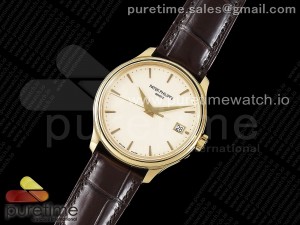 Calatrava 5227R SS 3KF 1:1 Best Edition White Dial on Brown Leather Strap A324 Super Clone V2