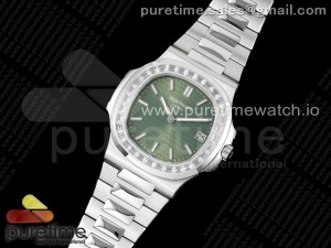 Nautilus 5711/1A PPF 1:1 Best Edition Green Textured Dial T Diamonds Bezel on SS Bracelet 324CS V4