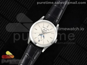 Annual Calendar Moonphase 5396 SS ZF 1:1 Best Edition White Dial on Black Leather Strap A324