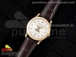 Annual Calendar Moonphase 5396 RG ZF 1:1 Best Edition White Arabic Dial on Brown Leather Strap A324