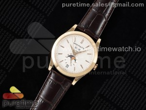 Annual Calendar Moonphase 5396 RG ZF 1:1 Best Edition White Stick Dial on Brown Leather Strap A324