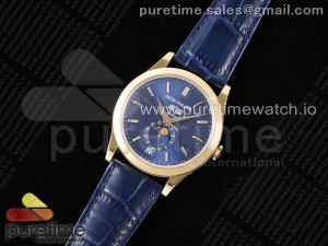 Annual Calendar Moonphase 5396 RG ZF 1:1 Best Edition Blue Stick Dial on Blue Leather Strap A324