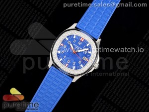 Aquanaut 5067A SS PPF 1:1 Best Edition Blue Textured Dial Red Hand on Blue Rubber Strap RONDA Quartz