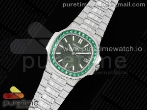 Nautilus 5711 SS TWF Full Diamonds Green Diamonds Bezel Green Dial on Diamonds Bracelet A324