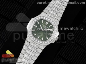 Nautilus 5711 SS TWF Full Diamonds Diamonds Bezel Green Dial on Diamonds Bracelet A324