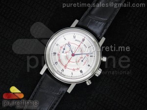 Classique Hand-Winding Chrono SS White Dial on Black Leather Strap A23J