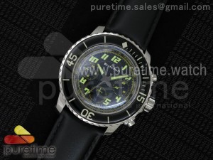 Fifty Fathoms Chrono SS Black Dial Arabic Numerals Marker on Black Leather Strap A7750