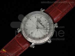 Happy Sport Round SS White Textured Dial on Red Leather Strap RONDA Quartz