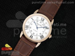 Ronde Solo De Cartier RG White Dial Diamonds/Roman Markers on Brown Leather Strap A2824
