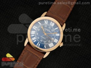 Ronde Solo De Cartier RG Blue Dial Roman Markers on Brown Leather Strap A2824
