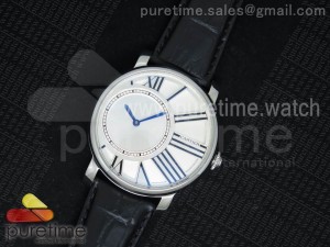 Rotonde de Cartier Mystery SS White Dial on Black Leather Strap A23J
