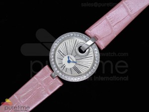Captive Ladies SS Cream Dial Diamond Bezel on Pink Leather Strap Swiss Quartz