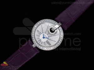 Captive Ladies SS Cream Dial Diamond Bezel on Purple Leather Strap Swiss Quartz