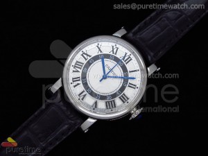Ronde De Cartier SS White Dial on Black Leather Strap A2824