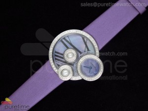 Perles de Cartier SS Purple MOP Dial on Purple Leather Strap Swiss Quartz