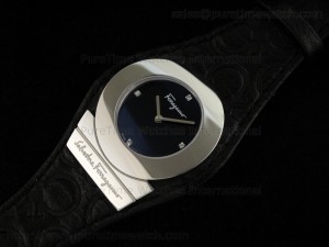 Gancino SS Black Dial on Large Black Leather Strap