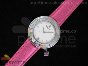 Gancino Sparkling SS White Dial on Pink Leather Strap Swiss Quartz