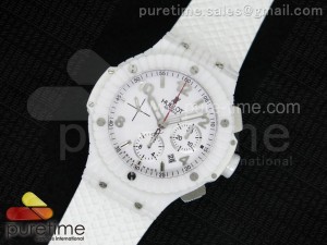 Big Bang Caviar Chrono 44mm White Ceramic White Dial on White Rubber Strap A7750