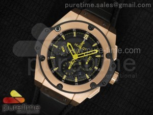 Big Bang King Power RG Black Dial Yellow Hands and Markers on Black Gummy Strap A7750