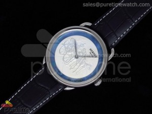 Paris SS White Textured Dial on Black Leather Strap A21J