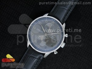 Portuguese 40mm Chrono SS Gray Dial on Black Leather Strap A7750