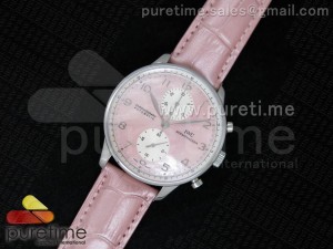 Portuguese 40mm Chrono SS Pink MOP Dial on Pink Leather Strap A7750