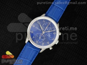 Portuguese 40mm Chrono SS Blue Dial on Blue Leather Strap A7750