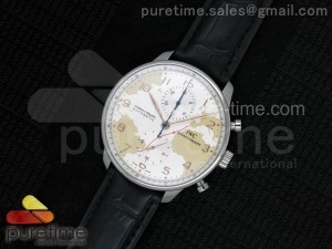 Portuguese 40mm Chrono SS Map Dial on Black Leather Strap A7750