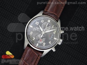 Pilot Chrono SS 3878 Silver Dial on Brown Leather Strap A7750 V2