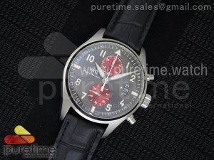 Pilot Chrono SS 3878 Silver/Red Dial on Black Leather Strap A7750 V2