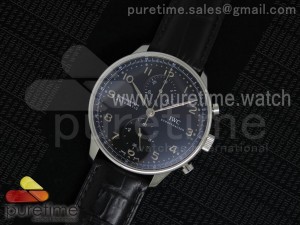 Portuguese Chronograph Automatic SS Black Dial on Black Leather Strap A7750