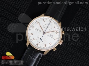 Portuguese Chronograph Automatic RG White Dial on Black Leather Strap A7750
