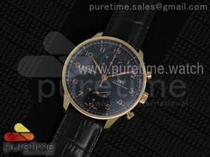 Portuguese Chronograph Automatic RG Black Dial on Black Leather Strap A7750