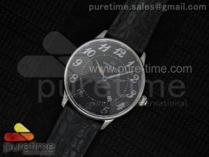 Numerus Clausus Date SS Black Dial on Black Leather Strap MIYOTA 9015