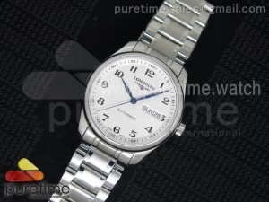 Master Automatic Day Date SS White Textured Dial on SS Bracelet A2836