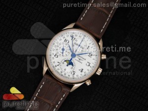 Master Moonphase Chrono RG White Textured Dial on Brown Leather Strap A7751