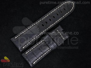 Panerai 24/22 Crocodile Leather Strap Black with White String