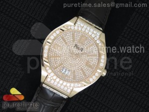 Piaget Polo Real RG Diamonds Dial/Bezel on Brown Croco Strap Swiss A10