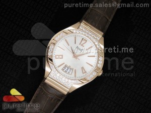 Piaget Polo RG Silver Dial Diamonds Bezel on Brown Leather Strap MIYOTA9015
