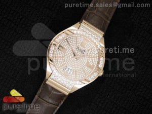 Piaget Polo RG Diamonds Dial/Bezel on Brown Leather Strap MIYOTA9015
