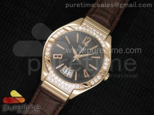 Piaget Polo RG Black Dial Diamonds Bezel on Brown Leather Strap MIYOTA9015
