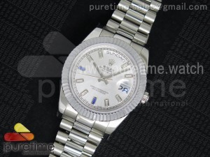 Day Date II SS White Dial White/Blue Crystal Markers on SS Bracelet A3255