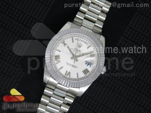Day Date II SS White Dial Roman Numerals Markers on SS Bracelet A3255