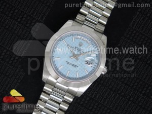 Day Date II SS Polished Bezel Blue Textured Dial on SS Bracelet A3255