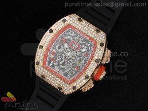 RM011 Le Mans Classic 2012 RG Red Full Pave Diamonds Bezel on Black Rubber Strap A7750