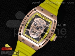 RM 052 Skull Watch Yellow RG Skull Dial on Yellow Rubber Strap Jap Quartz