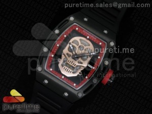 RM 052 Skull Watch Red PVD Rose Gold Skull Dial on Black Rubber Strap Jap Quartz