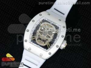 RM 052 Skull Watch SS/YG Diamonds Dial on White Rubber Strap 6T51