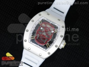 RM 052 Skull Watch SS/YG Red Dial on White Rubber Strap 6T51